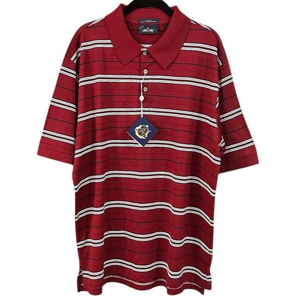 NWT Men's Allen Solly Russet Red Striped Collared Polo Short Sleeve Size Large